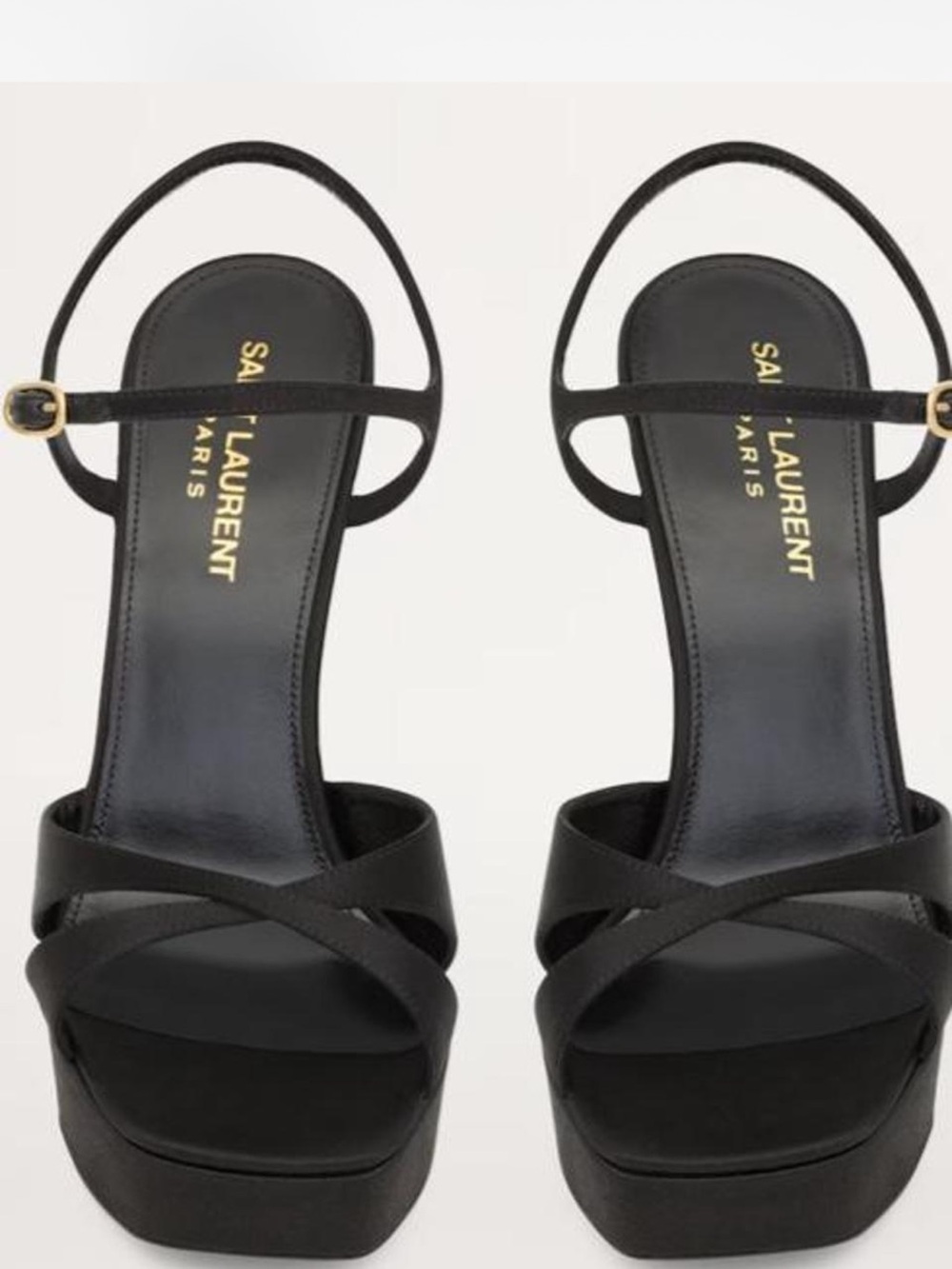 Saint Laurent Black Platform Sandals with Crisscross Straps